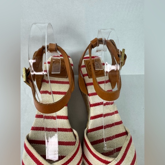 Tory Burch Red and Tan Espadrilles with Striped Design Size 9 - Picture 3 of 13